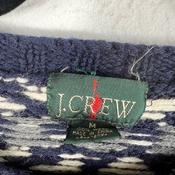 Vintage Green Tag J.Crew 100% Wool Snowflake Pattern Knit Sweater - Picture 9 of 9
